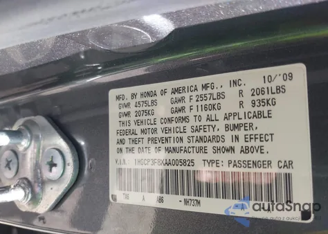 2010 Honda Accord 3.5 Ex-L from USA, damaged, VIN 1HGCP3F8XAA005825
